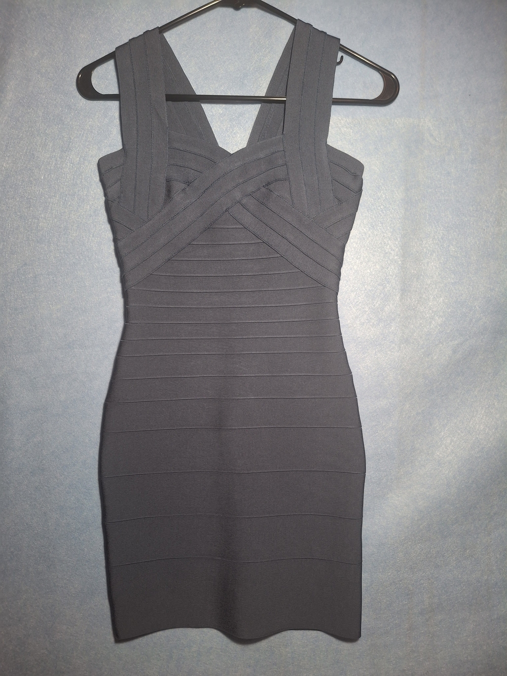 Signature Blue-Gray Bandage Mini Dress, Size XS